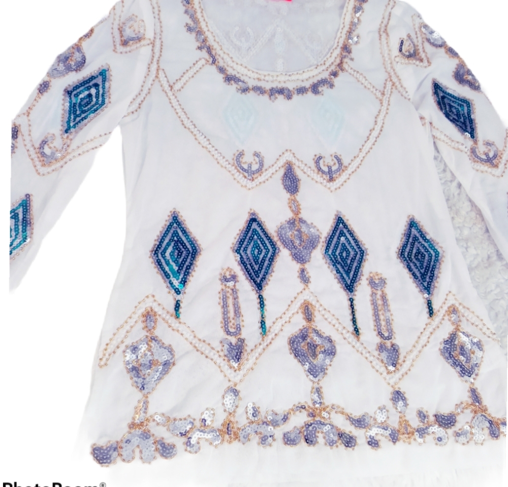 White Beaded Mesh Shirt
